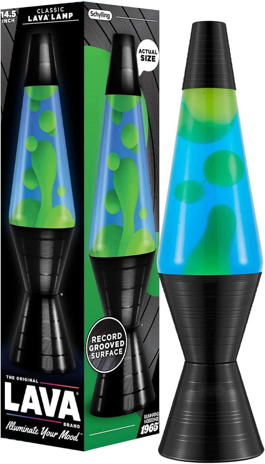 Lava The Original Lamp - 14.5” Vinyl Record Grooved Base - Classic Liquid Motion Lamp - Yellow and Blue Liquid - Item #2020 (Amazon Exclusive)
