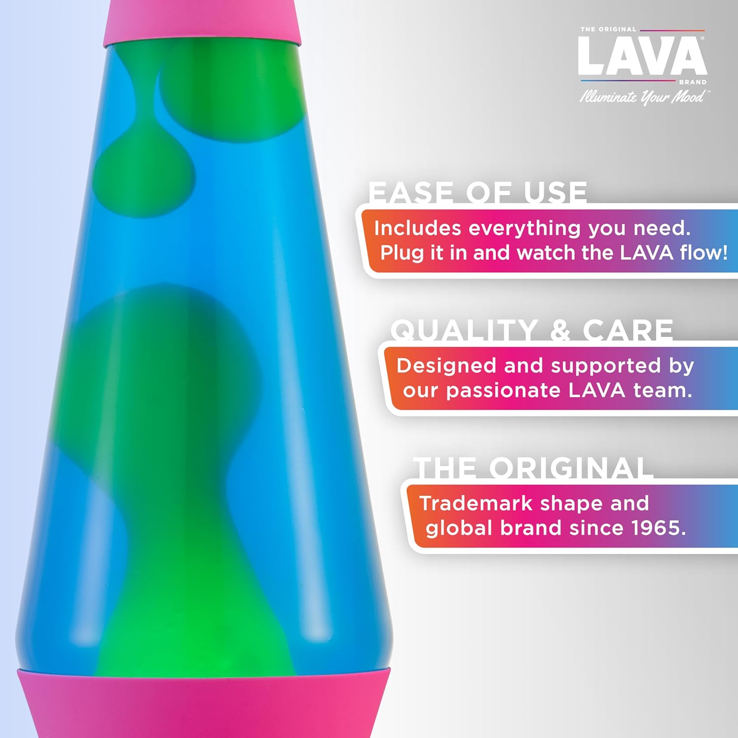 Lava The Original Lamp - 14.5 Neon Pink - Classic Liquid Motion Lamp - Green/Yellow and Blue Liquid - Item #2383 (Amazon Exclusive) - Image 2