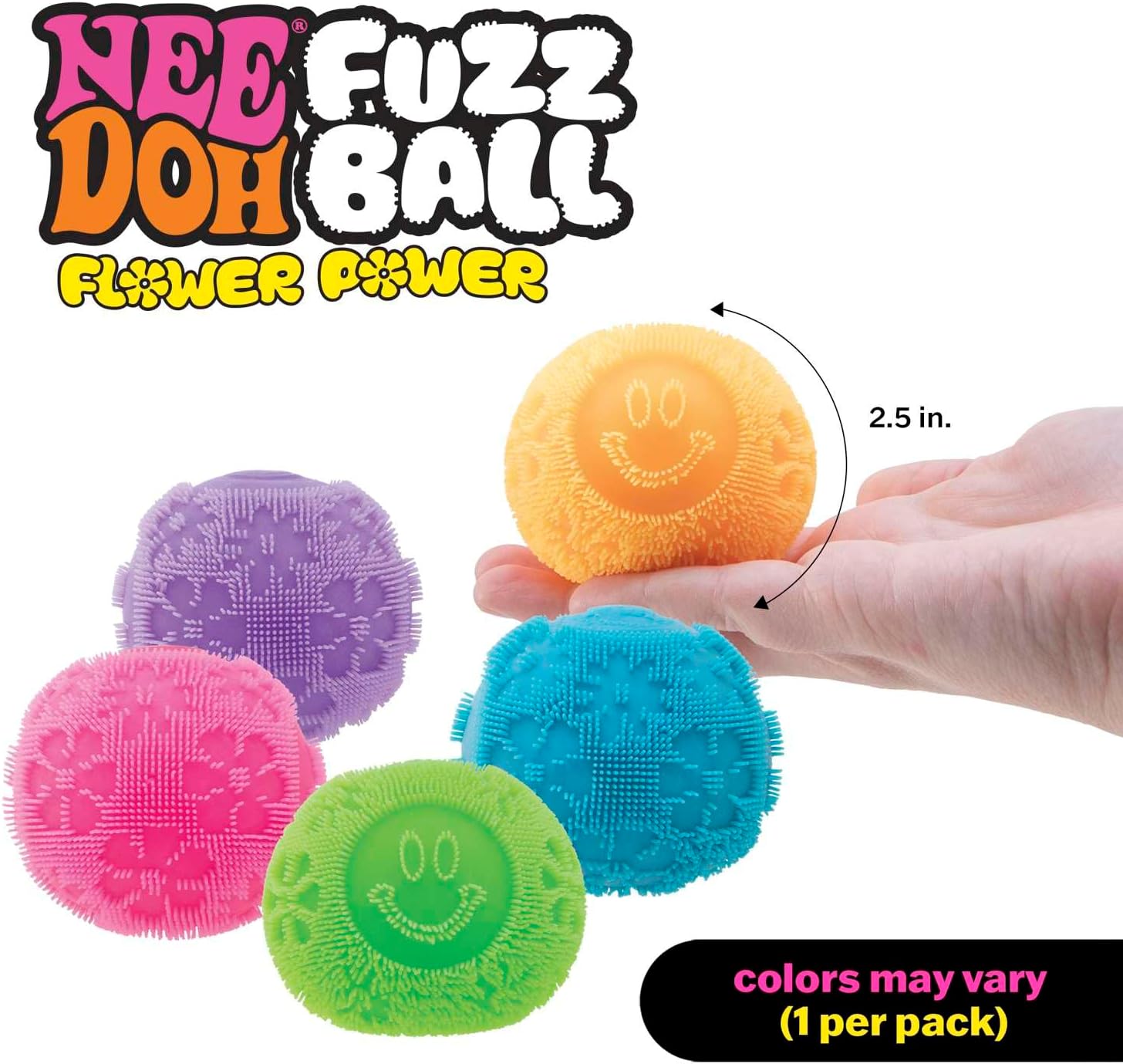 Schylling NeeDoh Fuzz Ball - Sensory Toy with a Velvet Texture and Soft Cloud Squish - Wavy Pattern You Can See and Feel - Ages 3 and Up - Color May Vary; One Per Pack (Flower Power) - Image 5