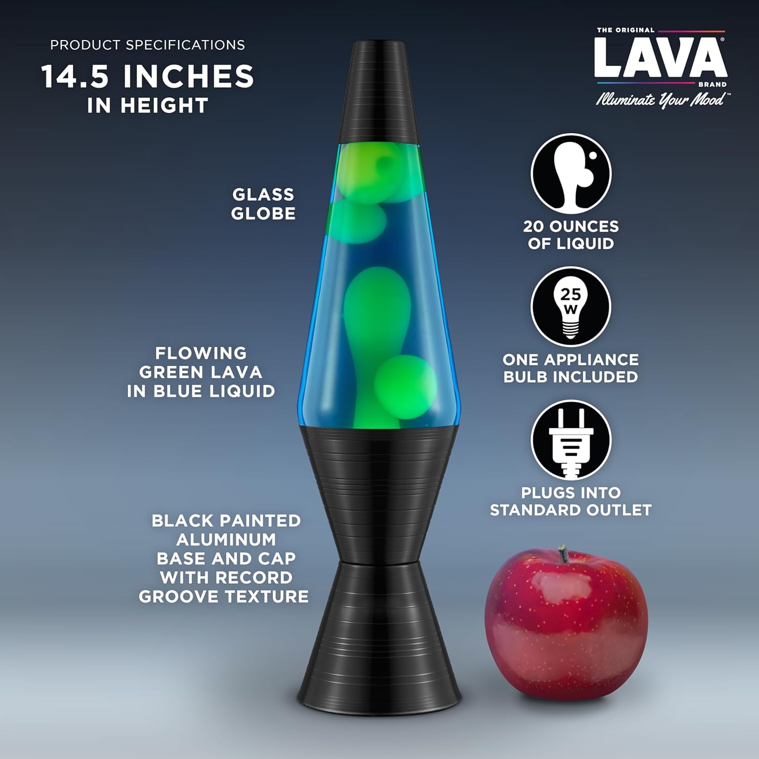 Lava The Original Lamp - 14.5” Vinyl Record Grooved Base - Classic Liquid Motion Lamp - Yellow and Blue Liquid - Item #2020 (Amazon Exclusive) - Image 3