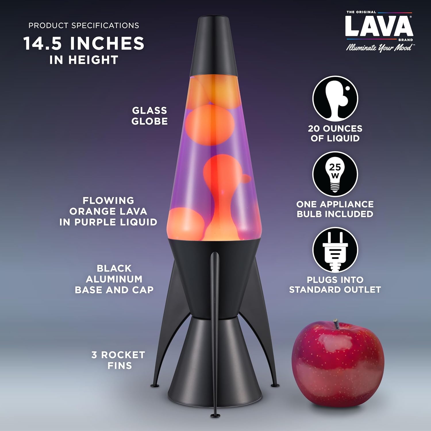 Lava The Original Lamp - 14.5 Evenfall ?C Retro Rocket Liquid Motion Lamp - Yellow Wax and Purple Liquid - Item #2391 (Amazon Exclusive) - Image 3