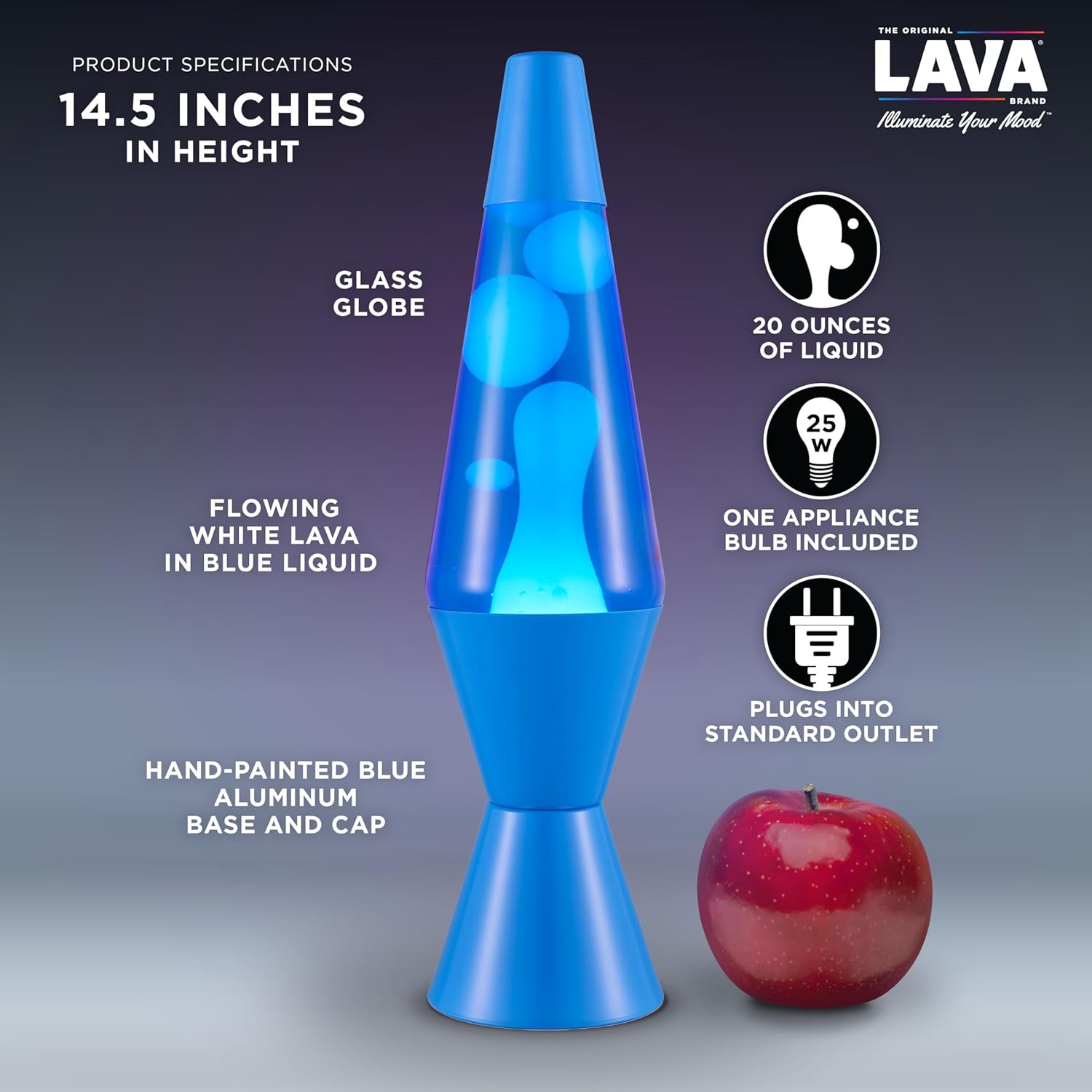 Lava The Original Lamp - New 14.5 Cerulean Blue ?C Classic Liquid Motion Lamp - White Wax and Blue Liquid - Item #2362 (Amazon Exclusive) - Image 3