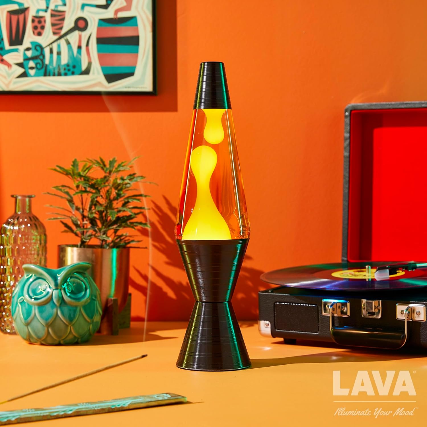Lava? Lamp - 14.5” Vinyl Record Grooved Base - The Original Motion Light - Yellow Wax and Orange Liquid - Item #2017 - Image 3