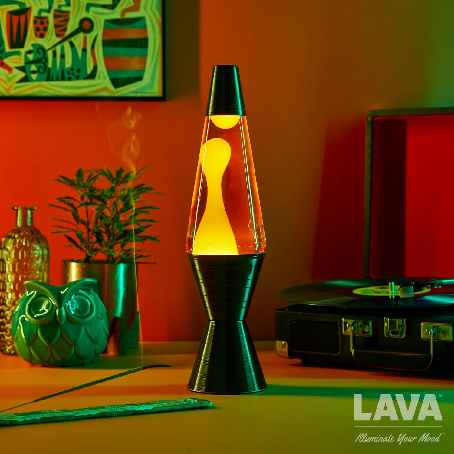 Lava? Lamp - 14.5” Vinyl Record Grooved Base - The Original Motion Light - Yellow Wax and Orange Liquid - Item #2017 - Image 4