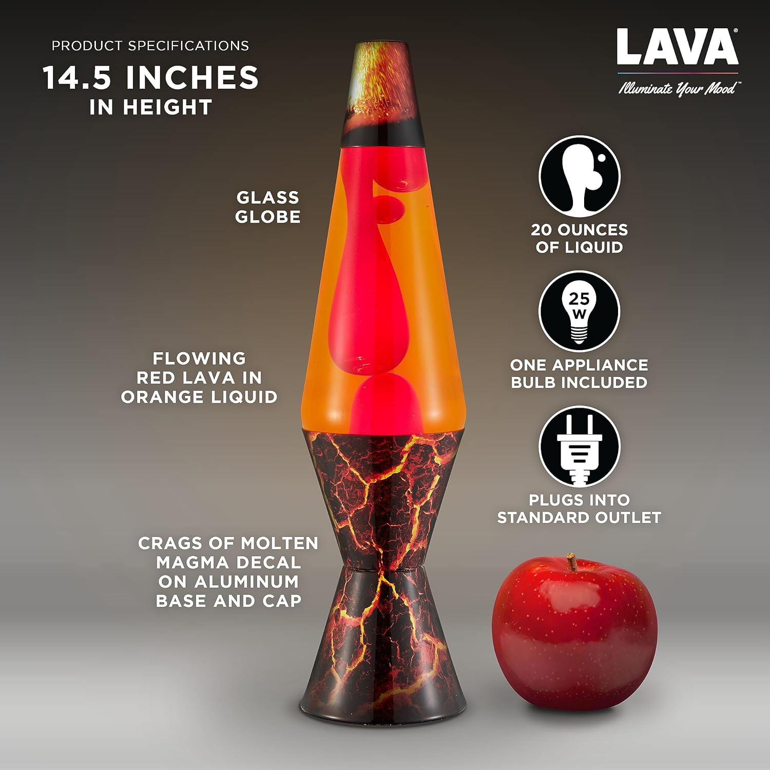 The Original Lava? Lamp - 14.5 Volcanic Crags - Classic Liquid Motion Lamp - Red Wax and Orange Liquid - #2078 (Amazon Exclusive) - Image 3