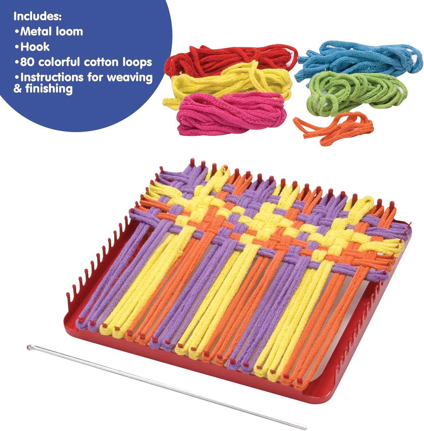 Schylling Metal Pot Holder Loom Kit - Classic Durable Weaving Frame to Make Pot Holders - Includes Loom. Hook. Instructions. and 80 Colorful Cotton Loops - Ages 5 and Up - Image 2