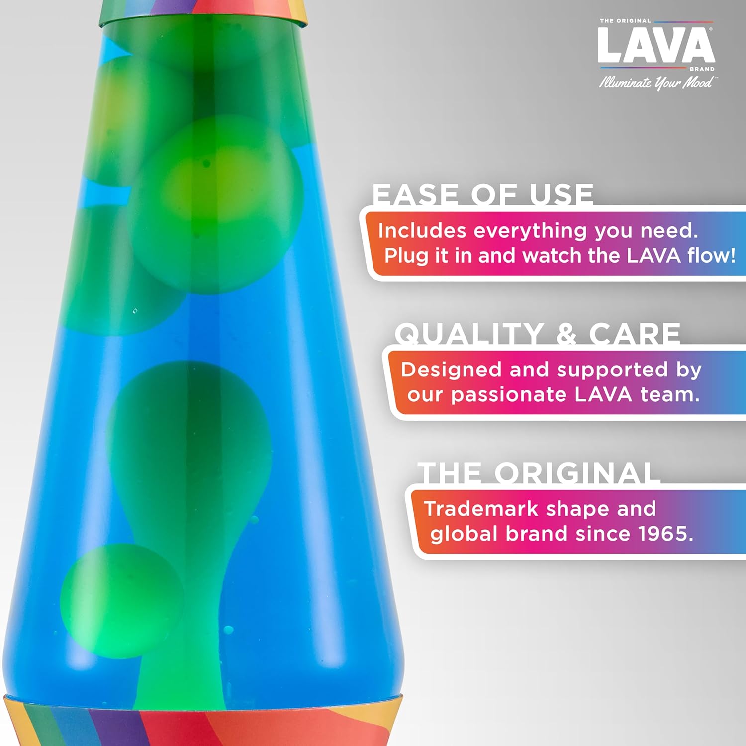 Lava The Original Lamp - 14.5 Warped Rainbow ?C Classic Liquid Motion Lamp - Yellow Wax and Blue Liquid - Item #2713 (Amazon Exclusive) - Image 2