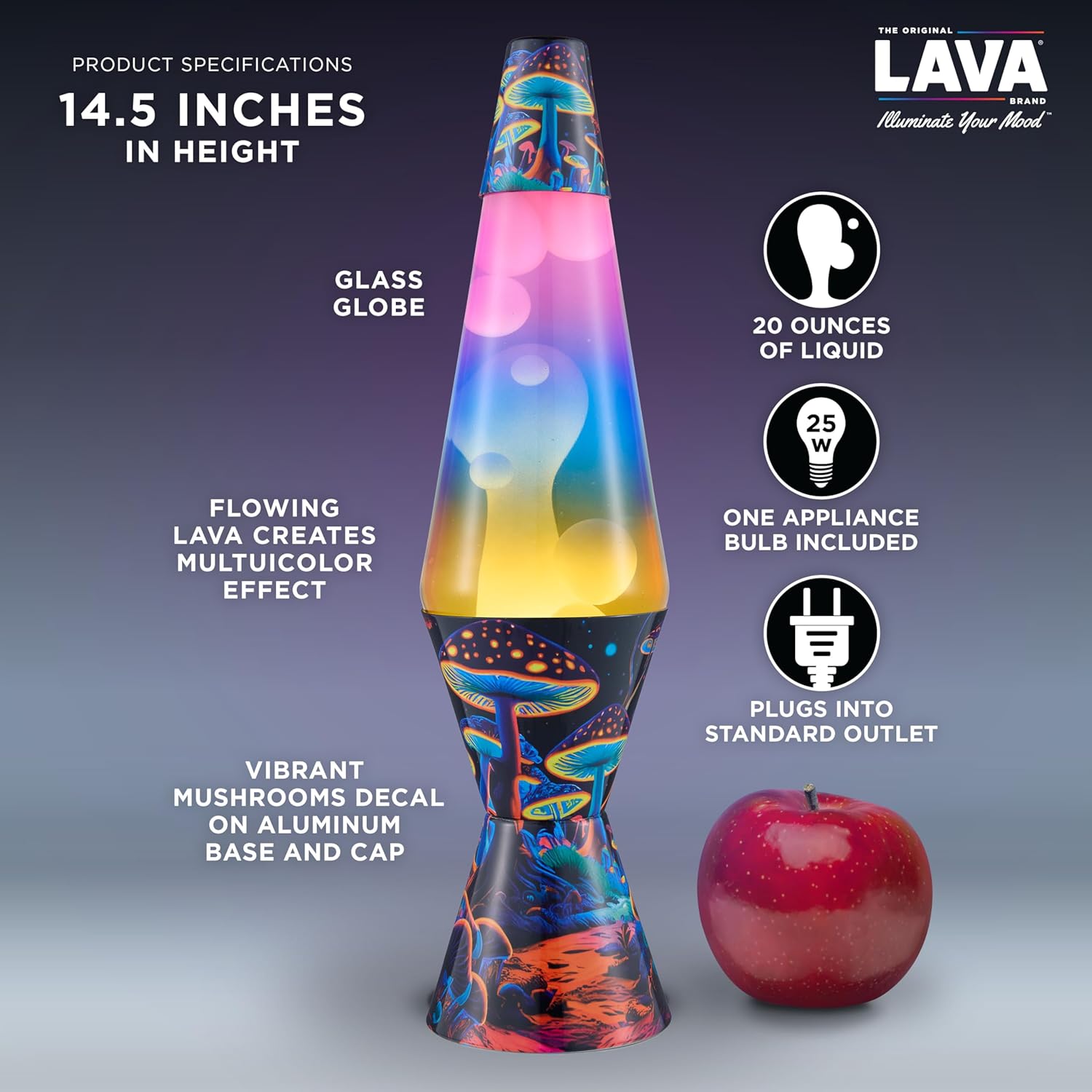 Lava The Original Lamp - 14.5 Trippy Shrooms ?C Classic Liquid Motion Lamp - Tri-Colored Globe and Black Base - Item #2361 (Amazon Exclusive) - Image 3