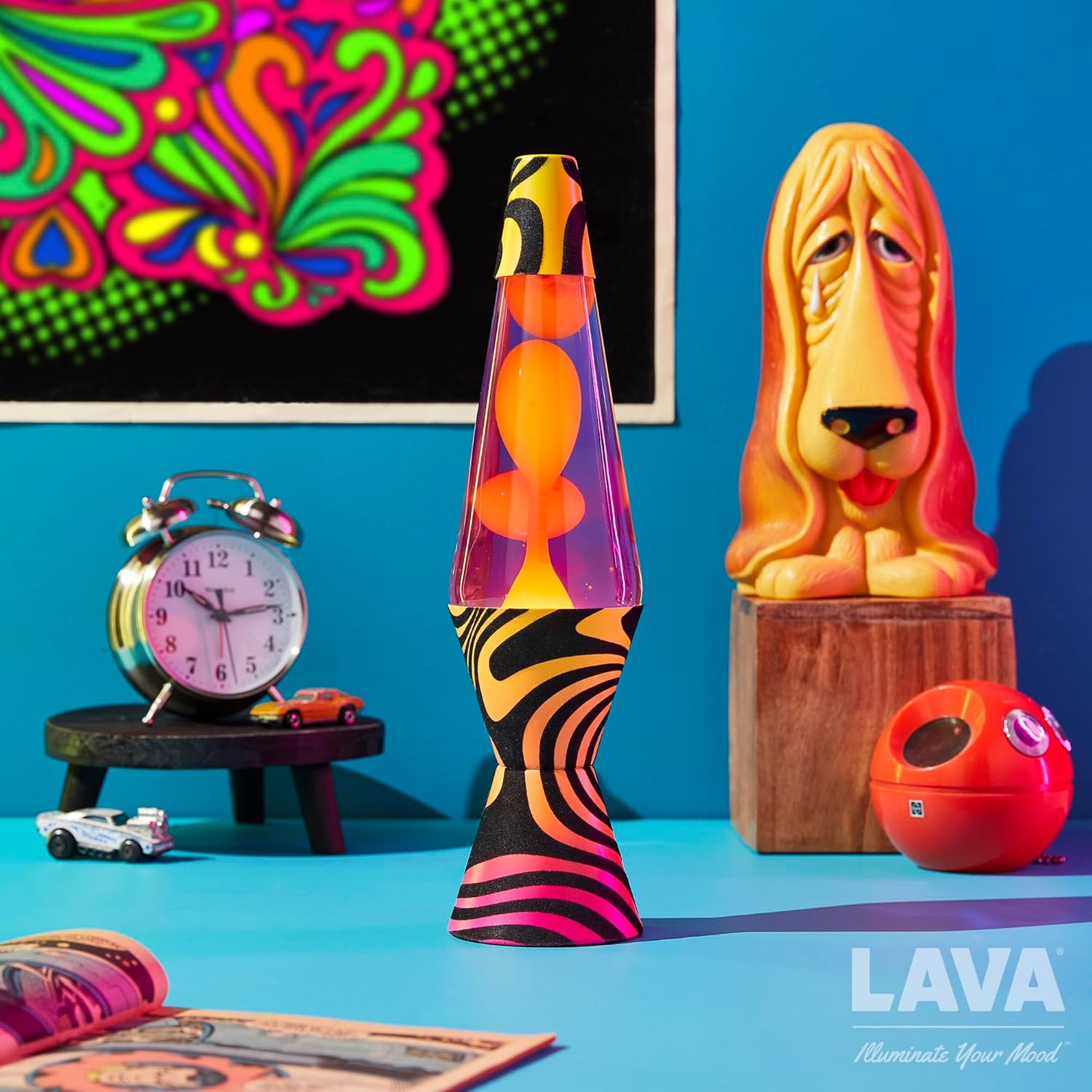 Lava? Lamp - 14.5” Groovy Gradient Flocked Base - The Original Motion Light - Yellow Wax and Purple Liquid - Item #2015 - Image 3