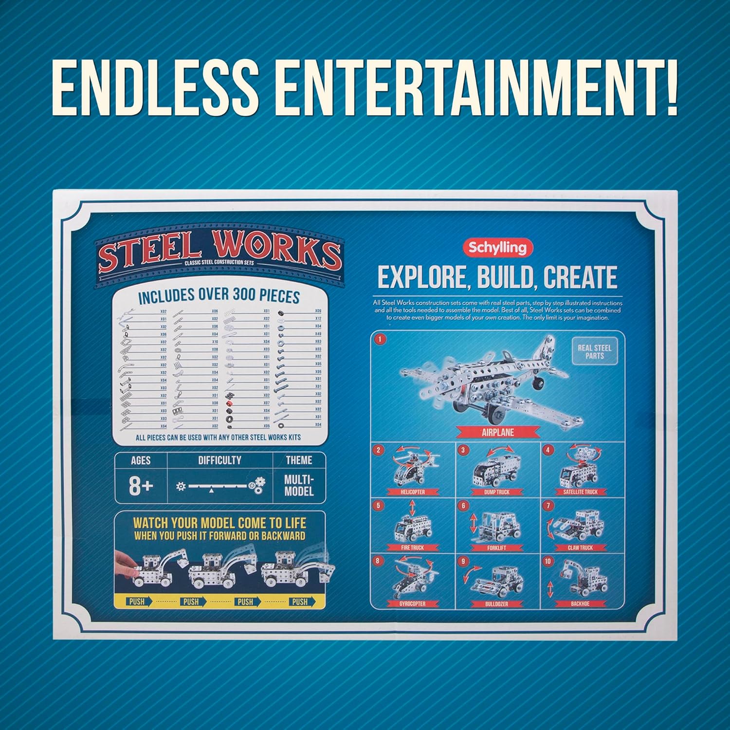 Schylling Steel Works Mechanical Multi-Model - Steel Building Set - Includes 300 Pieces. Tools. and Instructions to Make 10 Different Models - Ages 8 and Up - Image 4