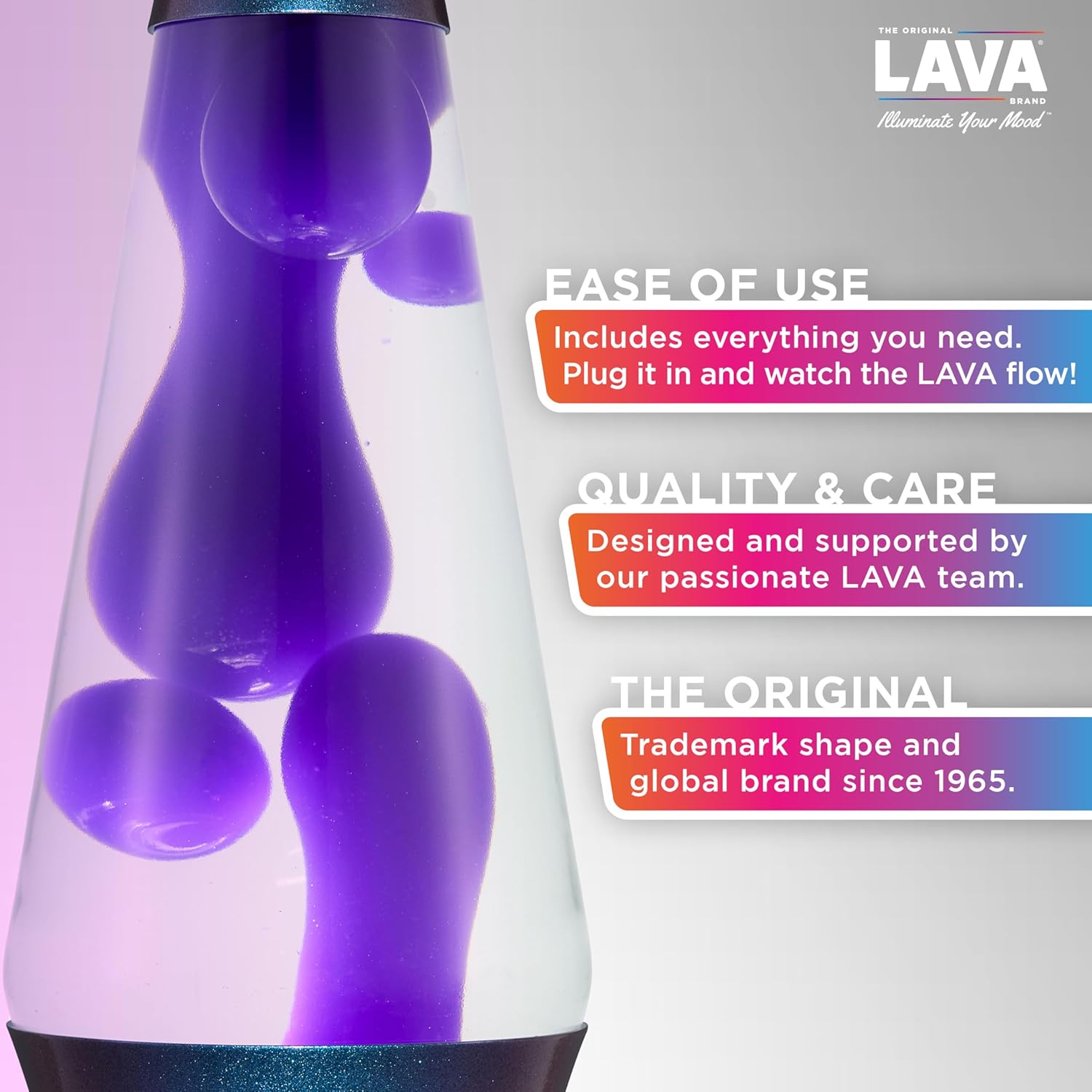 Lava The Original Lamp - 14.5 Black Iris ?C Classic Liquid Motion Lamp - Purple Wax and Clear Liquid - Item #2425 (Amazon Exclusive) - Image 2